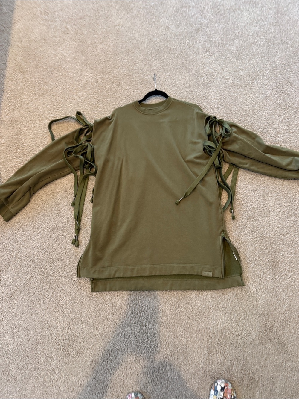 Olive Lace-Up Sleeve Sweatshirt
